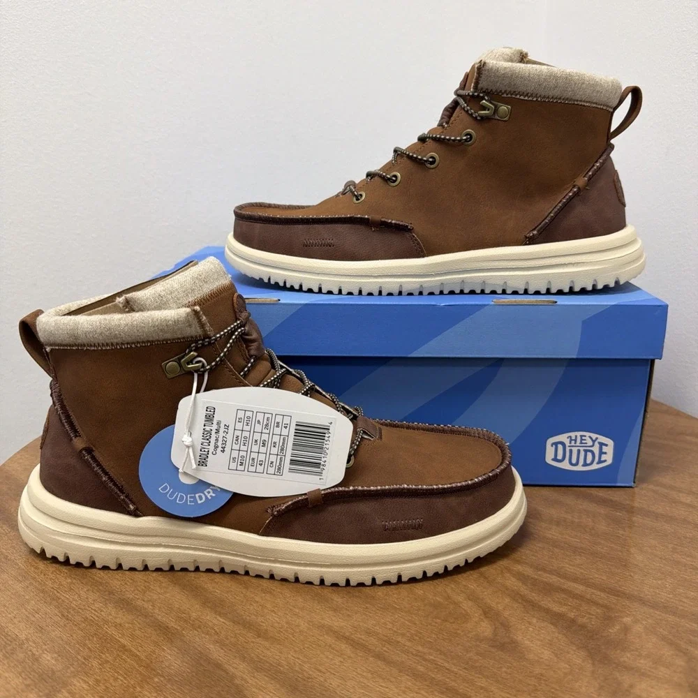 Hey Dude Men's Bradley Classic Tumbled Cognac Brown Size 10 lightweight wool